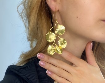 Vintage Gold Leaf Earrings, Twig Branch Earrings, Nature plant Leaf earrings, Wedding Jewelry, Gift for mom