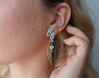 Blue Lily Flower Earring, Huitan Flower Earring, Floral Jewelry, Dangle Blue Flower Earring, Lily Drop Earring, Christmas gift