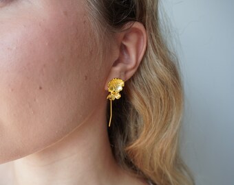 Sterling Silver Cherry blossom Earrings, Gold Flower Earrings, Flower Jewelry, Wedding Earrings, Mother's day gift