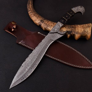 Espada Falcata de Damasco hecha a mano, Espada Bowie Falcata de Damasco hecha a mano