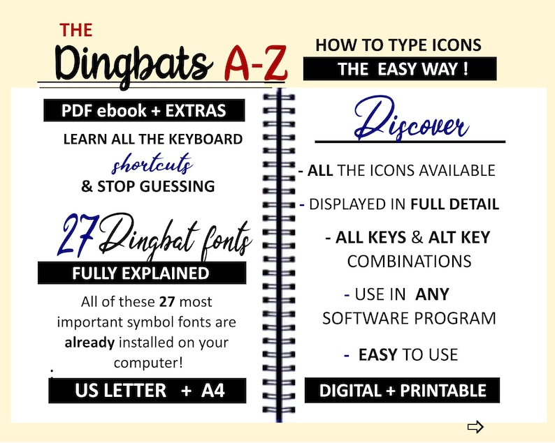 Computer Dingbats Office + More Icons: 27 Office Fonts, DIGITAL + PRINTABLE; Learn How to ...