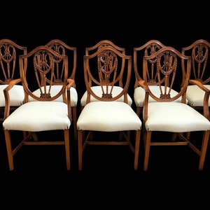 Stunningly beautiful exclusive Elite Prince of Wales style dining chairs professionally French polished and Upholstered.