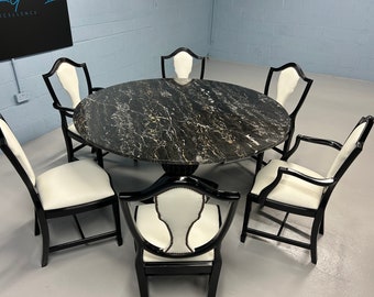 A truly special world class, one off solid 5ft diameter solid marble designer circular dining table in an Art Deco style.