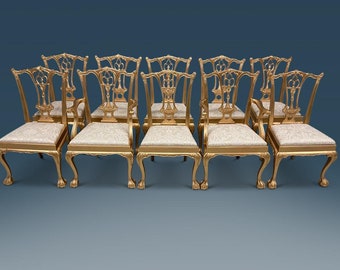 Stunningly beautiful exclusive Elite Louis palace style Gold Chippendale style dining chairs.