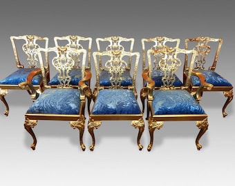 Stunningly beautiful exclusive Elite Louis palace style Gold Chippendale style dining chairs.
