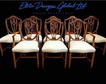 Stunningly beautiful exclusive Elite Prince of Wales style dining chairs professionally French polished and Upholstered.