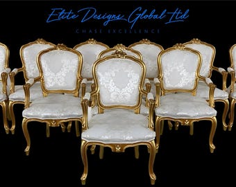 Stunningly beautiful exclusive Elite Gold Louis palace style Gold dining chairs.