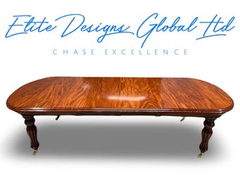 A gorgeous Grand Victorian Regency style Brazilian Mahogany dining table. Professionally Restored and French Polished.