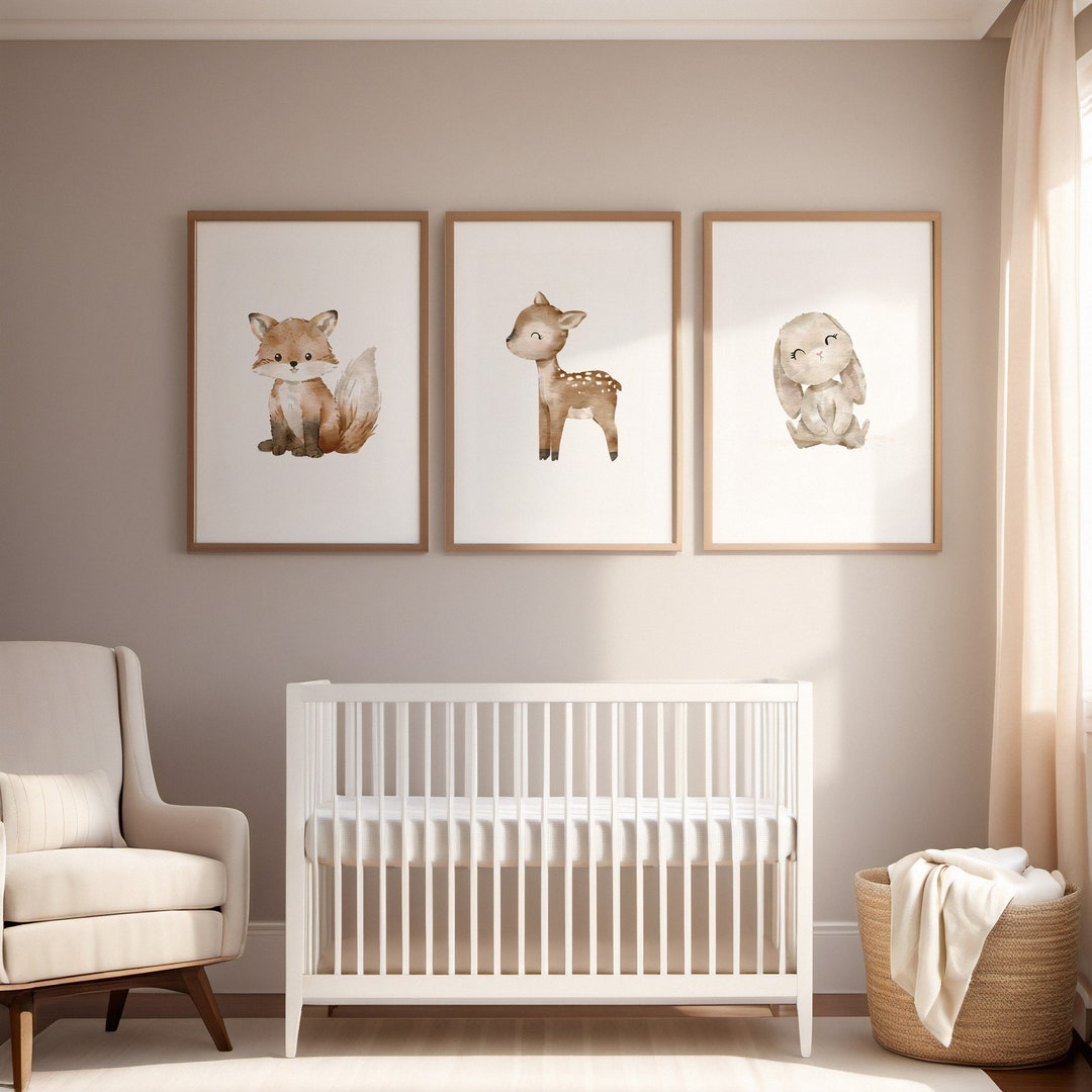 Woodland Nursery Wall Art Set of 3 | Fox, Deer, Rabbit Watercolor Art ...