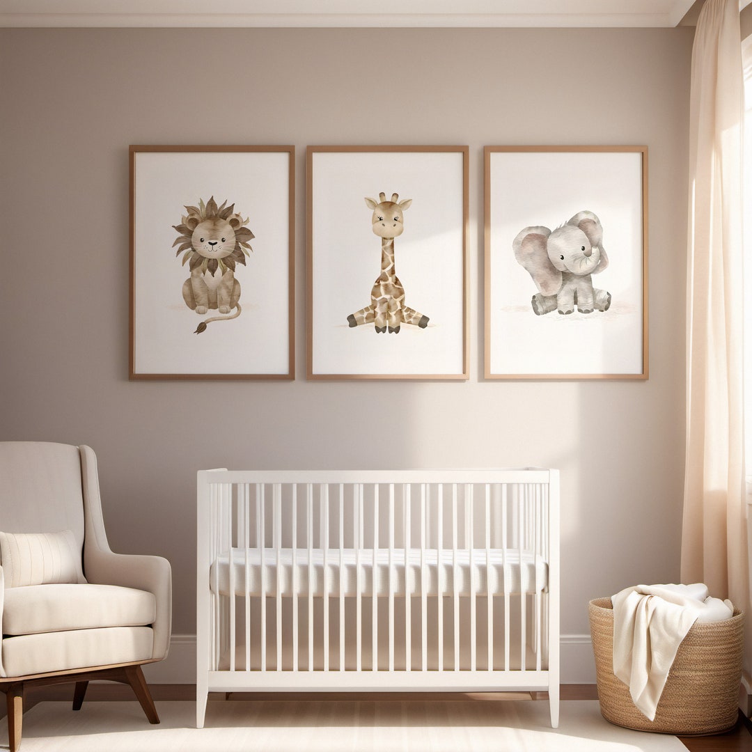 Safari Nursery Wall Art Set of 3 | Lion, Giraffe, Elephant Zoo Art ...