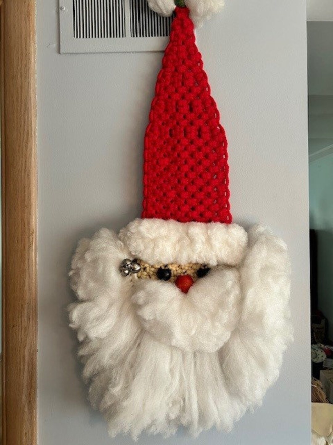 Vintage Macrame Santa Face Wall Hanging Etsy