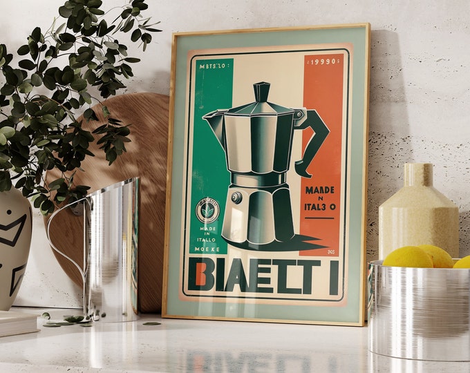 Vintage Bialetti Espresso Maker Poster, Coffee Digital Poster, Digital