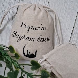 Personalisiertes Bayram-Geschenk mit Name | Baumwollsäckchen klein einzigartige Ideen/Bayram Kesesi/Geldbeutel/Säckchen/Eid Beutel/Harclik
