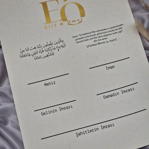Dini Nikah Belgesi / Islamische Eheurkunde/Zertifikat/Imam Belgesi/ A4 Canvas Papier/ Namen mit echten Goldfolie