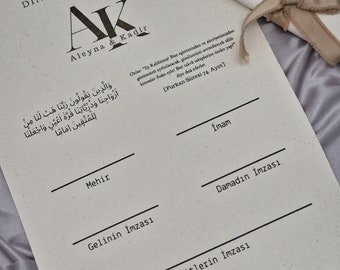 Dini Nikah Belgesi / Islamic Marriage Certificate/Certificate/Imam Belgesi/ A4 Canvas Paper
