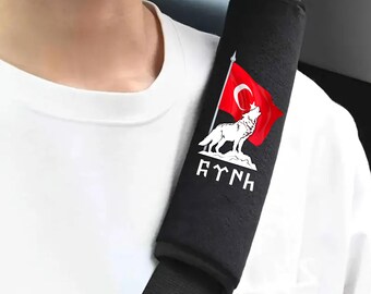 2× Car seat belt pads / seat belt protection with Bozkurt (Wolf) print / belt protector / belt pad Emniyet Kemer Kılıfı Kurt / (Bozkurt)