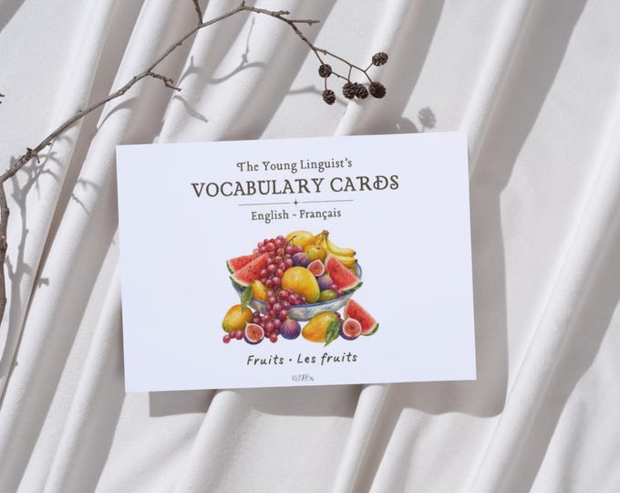 Featured listing image: French-English Fruit Flashcards | Bilingual Vocabulary Cards for Kids | Printable French Learning | Montessori Homeschool
