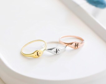 Custom Initial Signet Ring: 18K Gold Filled, Sterling Silver Stacking Ring