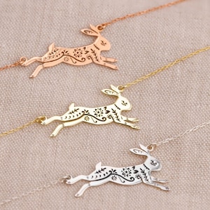 Sterling Silver Rabbit Necklace: 18K Gold Filled Bunny Pendant