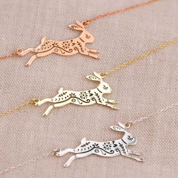 Sterling Silver Rabbit Necklace: 18K Gold Filled Bunny Pendant