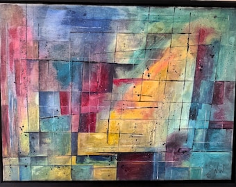 Abstract acrylic painting, modern, original on canvas, framed