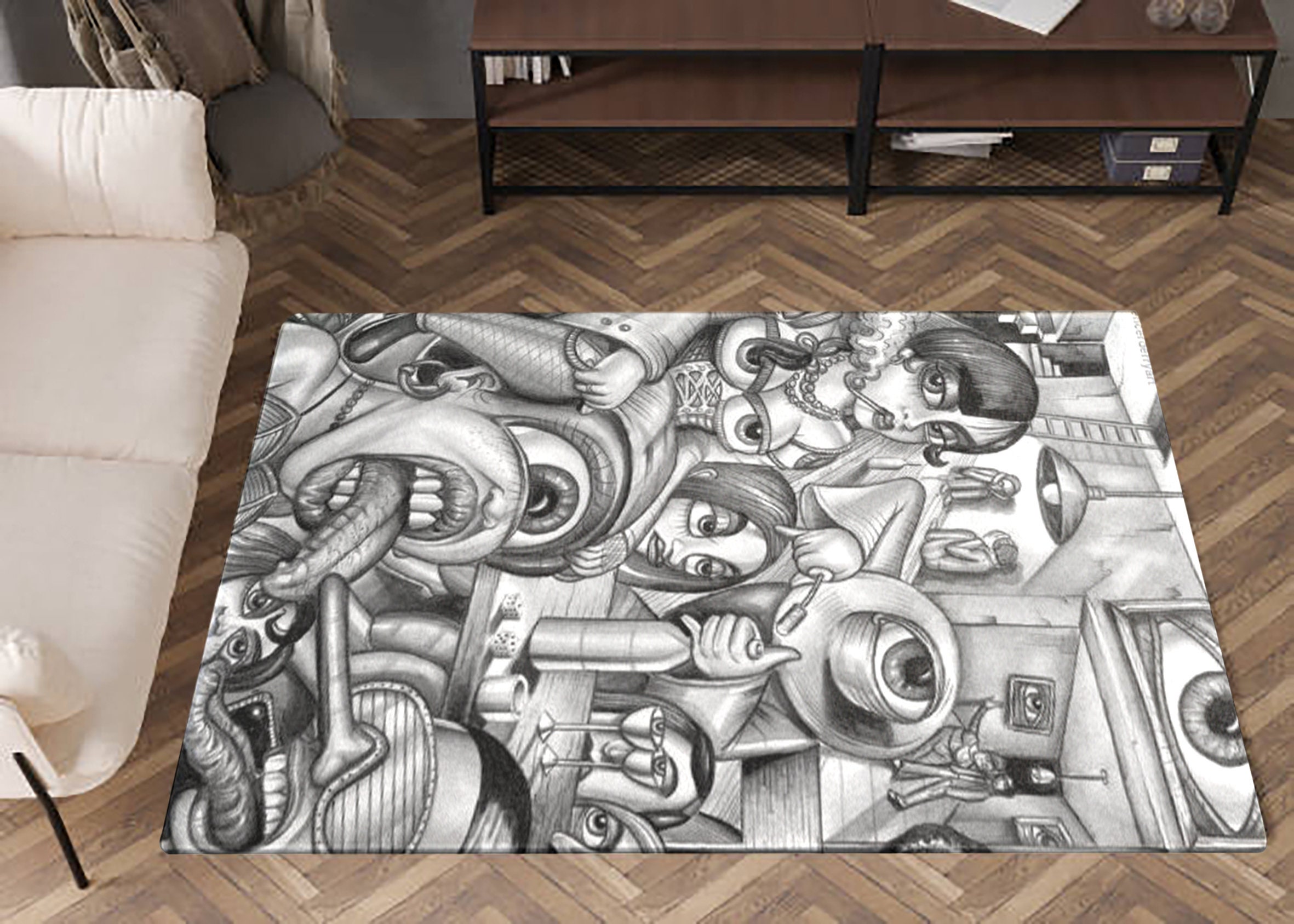 Surreal Art Abstract Design Rug, Psychedelic Modern Livingroom Carpet ...