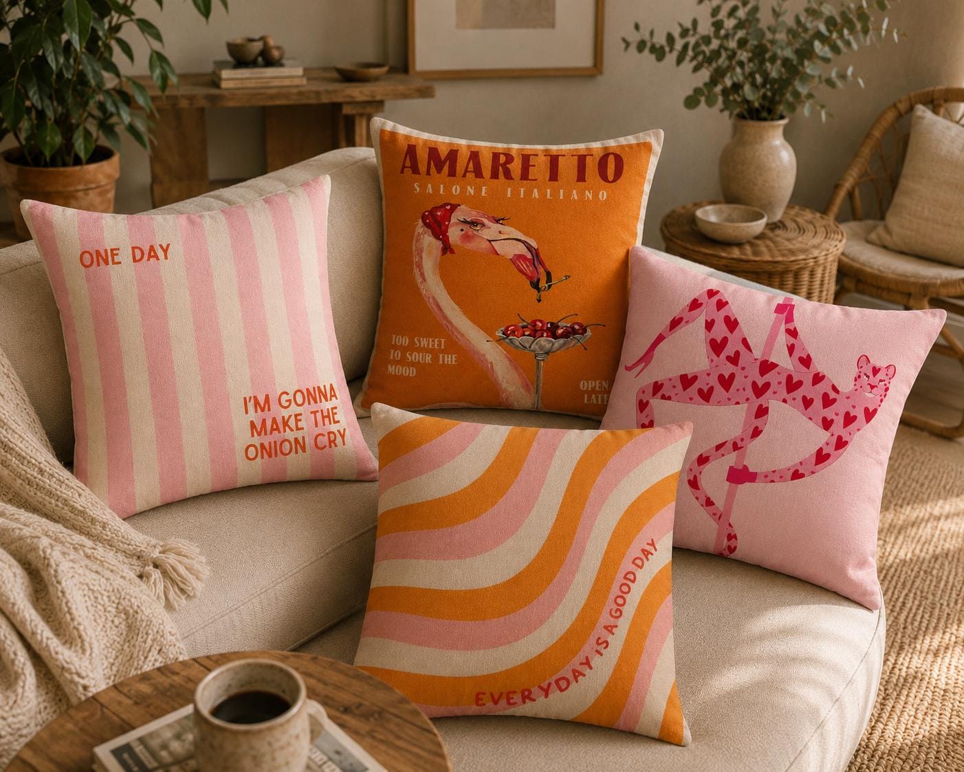 Pink and orange throw pillow covers