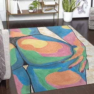 Abstract Women Body Art Rug – Modern Pop Art Floor Carpet – Vibrant and Funky Artistic Rug for Living Room,  Bathroom Mat Colorful Area Rug