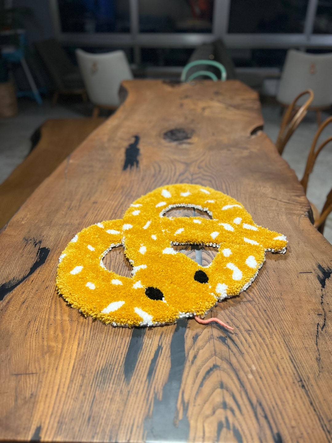 Pretzel Snake Mustard Color Shag Rug, Yellow Fluffy Rug, New Home