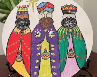 Reyes Magos, Three Kings Acrylic Painting on Stand, Los Tres Reyes Magos Original Painting, Epiphany Christmas Gift