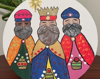 Reyes Magos, Three Kings Canvas Acrylic Painting on Stand, Los Tres Reyes Magos Original Painting, Epiphany Christmas Gift