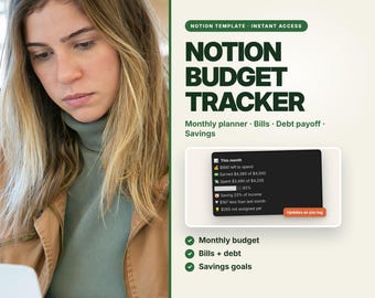 Plantilla de Notion para seguimiento de presupuesto, planificador mensual, pago de deudas y objetivos de ahorro (descarga digital)