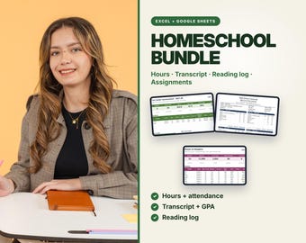 Paquete para la educación en casa: Registro de horas, expediente académico, registro de lectura, seguimiento de tareas (Excel y Google Sheets)