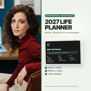 2027 Life Planner Notion Template, Simple All-in-One Dashboard (Digital Download) image 1