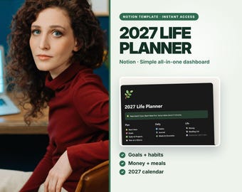 Plantilla de planificador de vida 2027 para Notion, panel de control sencillo todo en uno (descarga digital)