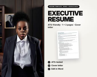 Plantilla de currículum ejecutivo compatible con sistemas ATS, CV de gerente, carta de presentación (descarga digital)