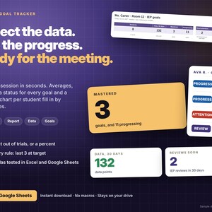 Foglio di calcolo per il monitoraggio degli obiettivi del Piano Educativo Individualizzato (PEI), raccolta dati sull'educazione speciale, monitoraggio dei progressi (Excel e Fogli Google)