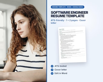 Plantilla de currículum de ingeniero de software compatible con sistemas ATS, documentos de Word editables (tamaño carta estadounidense + A4)