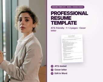 Plantilla de currículum vitae compatible con sistemas ATS, formato profesional para Word y Google Docs, tamaños Carta de EE. UU. y A4 (descarga digital).