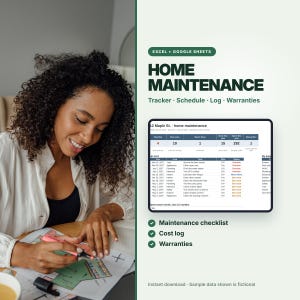 Home Maintenance Tracker Spreadsheet, Schedule, Log, Warranties (Excel & Google Sheets) image 1