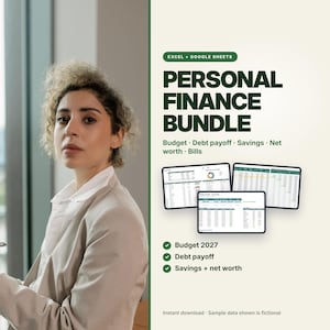 Finanzpaket für Privatpersonen: Budget, Schulden, Ersparnisse, Nettovermögen, Rechnungen (Excel & Google Sheets) Bild 1