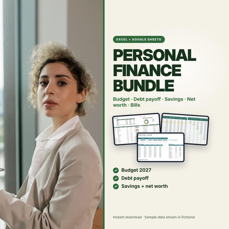 Finanzpaket für Privatpersonen: Budget, Schulden, Ersparnisse, Nettovermögen, Rechnungen (Excel & Google Sheets) Bild 1