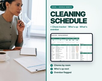 Hoja de cálculo para el registro de tareas y el calendario de limpieza, compatible con Excel y Google Sheets (descarga digital)