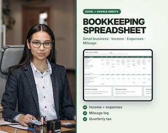 Bookkeeping Spreadsheet for Small Business, Income and Expense Tracker, Excel & Google Sheets