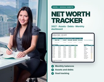 Nettovermögensübersicht 2027 (Excel und Google Sheets): Monatliche Vermögens- und Schuldenübersicht mit Dashboard