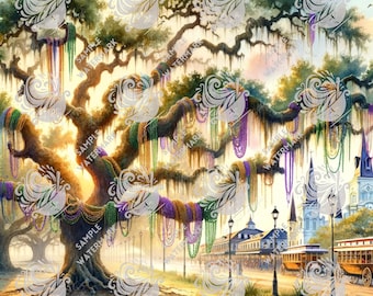 New Orleans Oak Tree with Mardi Gras Beads Art (Digital Download)