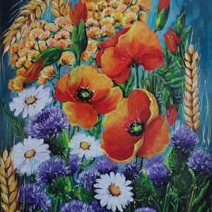 Tableau de fleurs sauvages peint à la main sur toile 50/60 cm, fresque murale de salon et de chambre, cadeau pour les amoureux des fleurs, décoration murale.