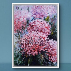 Image originale peinte à la main d'hortensias, 50/70 cm, peinture de fleurs colorées, œuvre d'art unique, acrylique sur toile