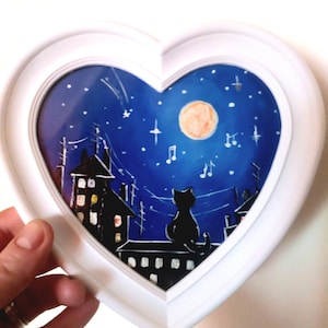 Cuadro de gato pintado a mano en marco 18/17 cm, cuadro de gato pequeño, regalo único para amantes de los gatos, decoración del hogar
