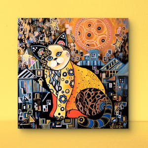 Cuadro de gatos original.50/50 cm.Cuadro de gatos de colores.Cuadro folklórico de gatos quietos.Cuadro de gatos único exclusivo para amantes de los gatos.